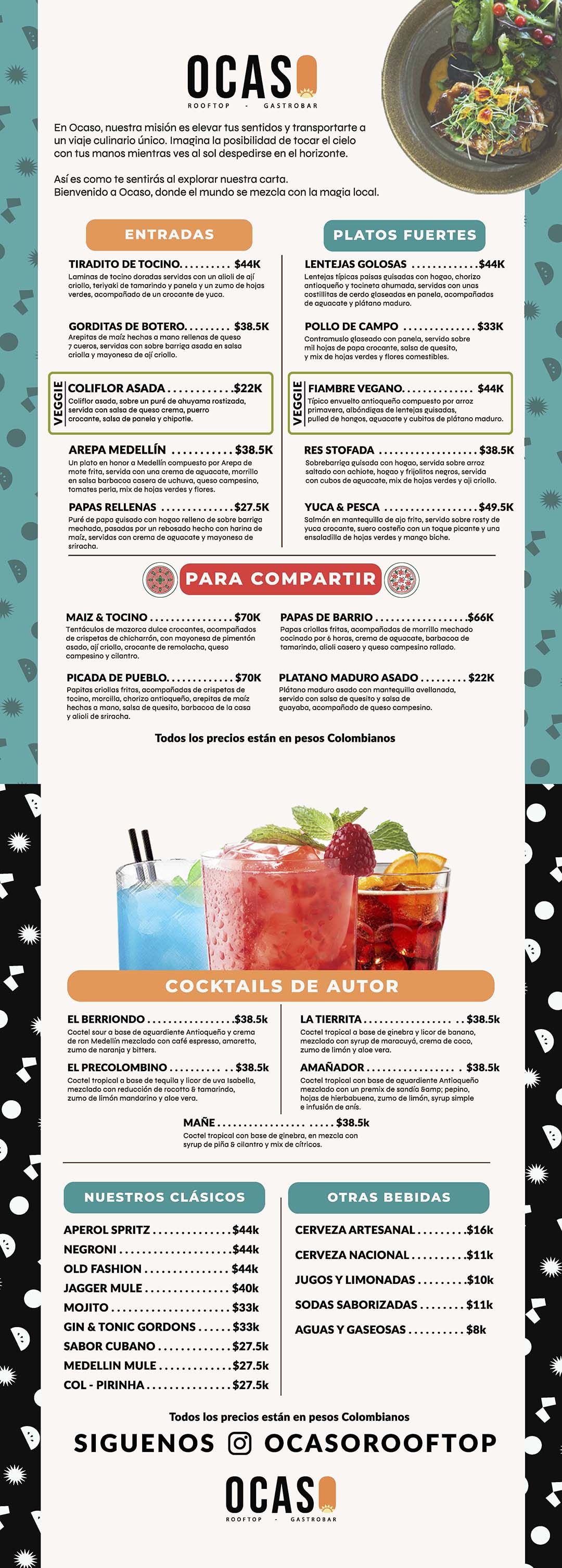 Carta Bar Ocaso Rooftop