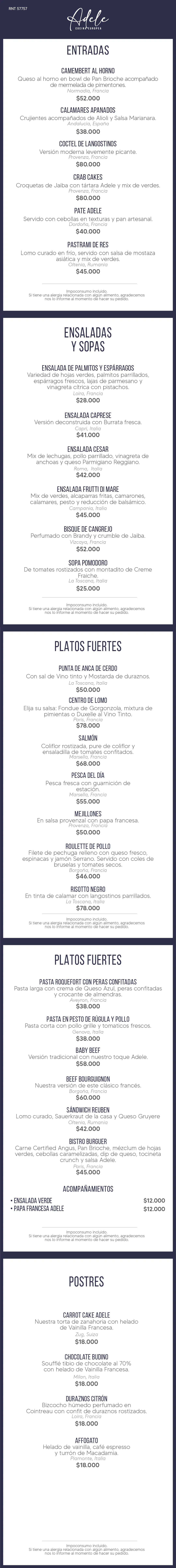 Carta Restaurante Adele