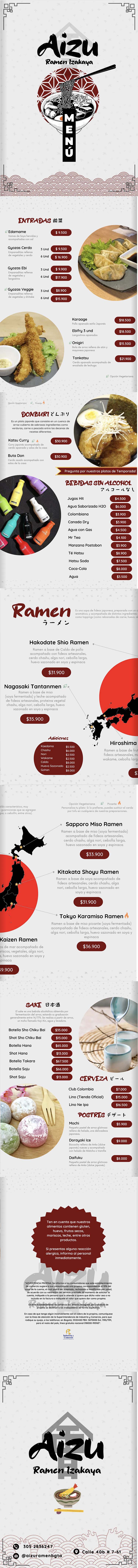 Carta Restaurante Aizu Ramen Izakaya