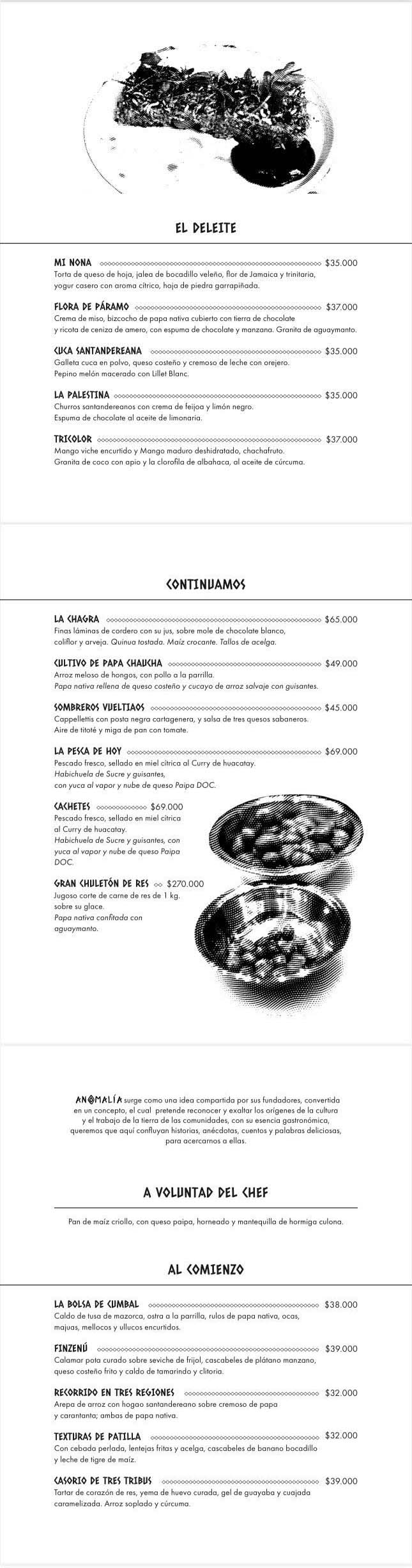 Carta Restaurante Anomalía