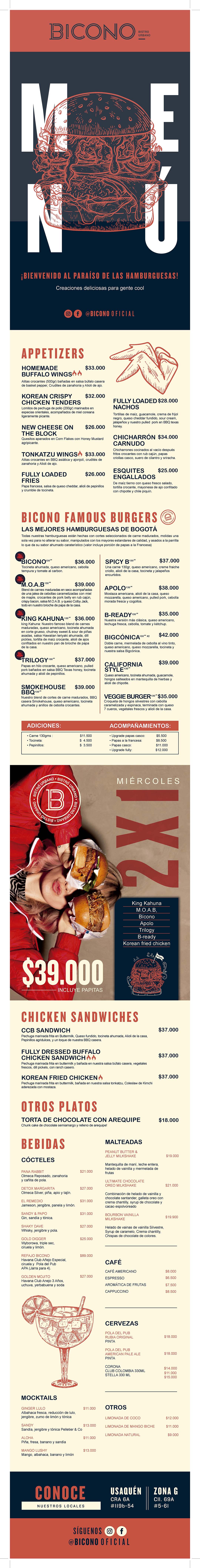 Carta Restaurante BÍCONO