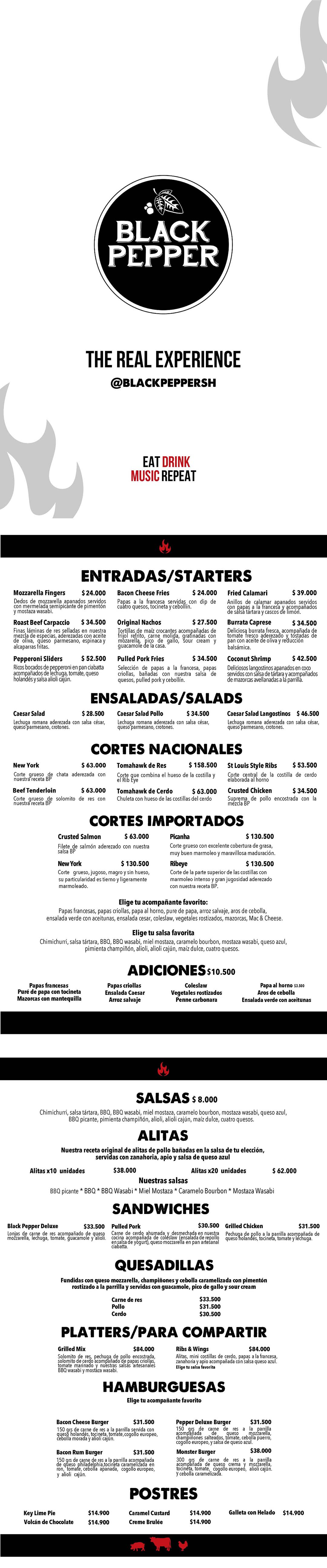 Carta Restaurante Black Pepper