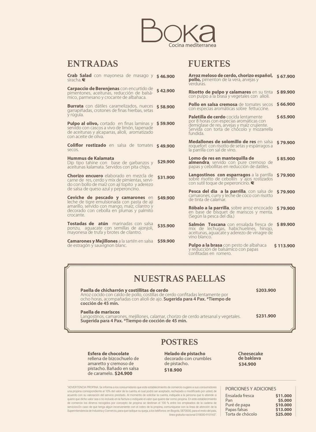 Carta Restaurante Boka