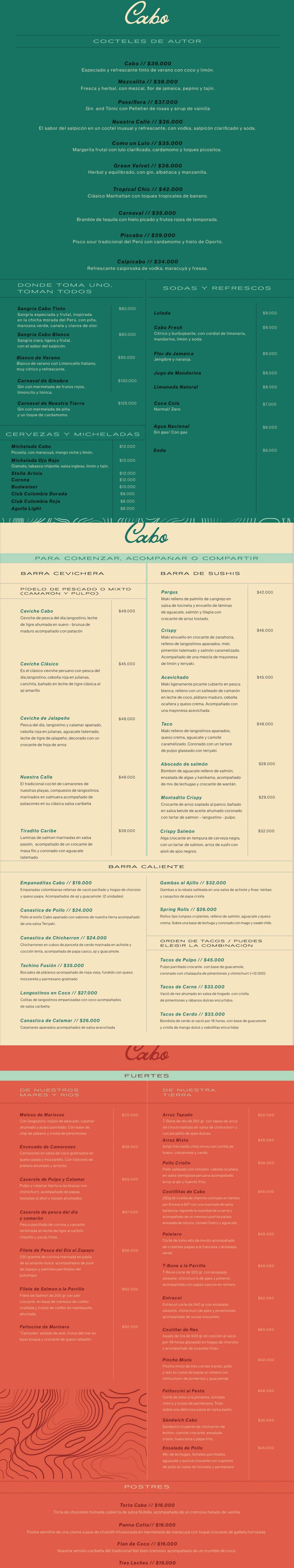 Carta Restaurante Cabo