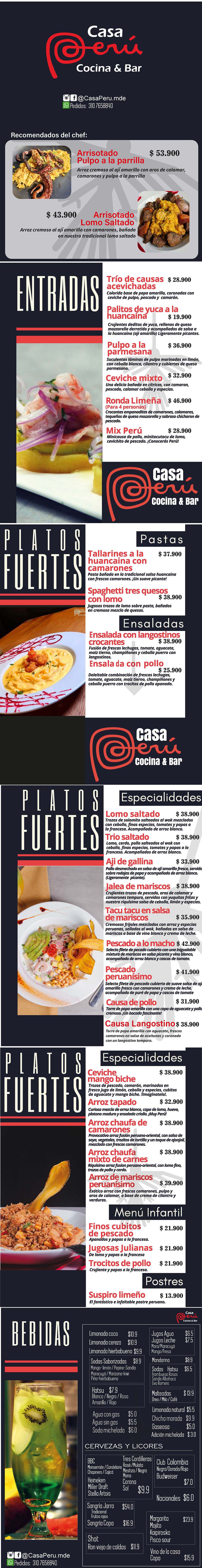 Carta Restaurante Casa Perú