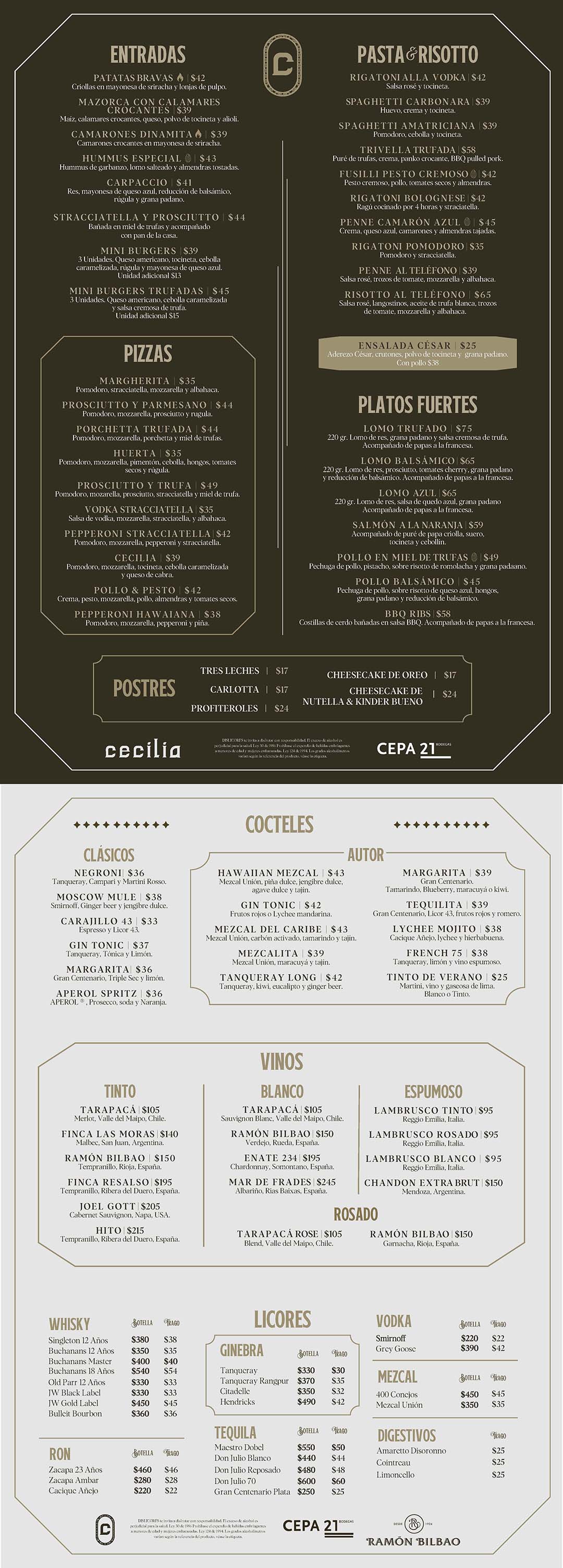 Carta Restaurante CECILIA