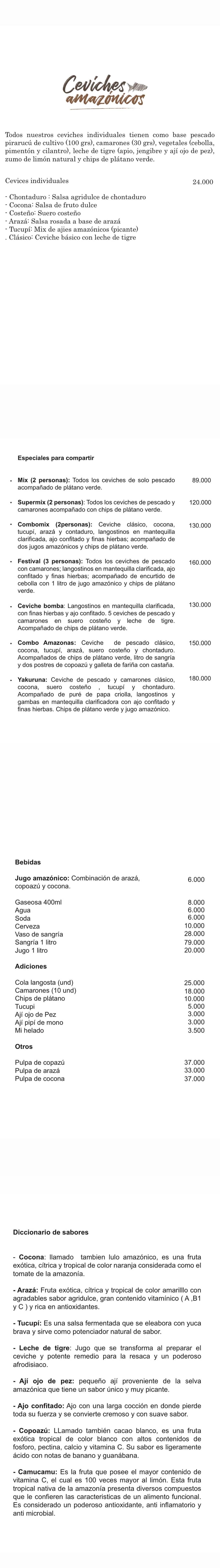 Carta Restaurante Ceviches Amazónicos