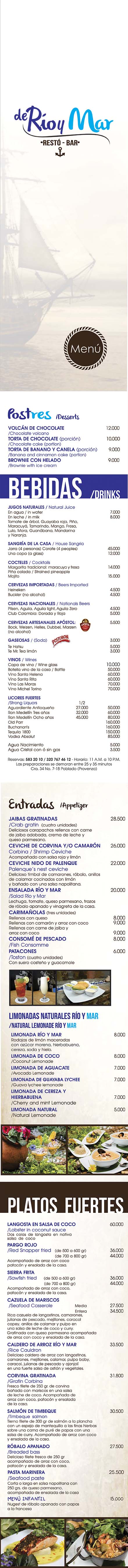 Carta Restaurante De Río y Mar