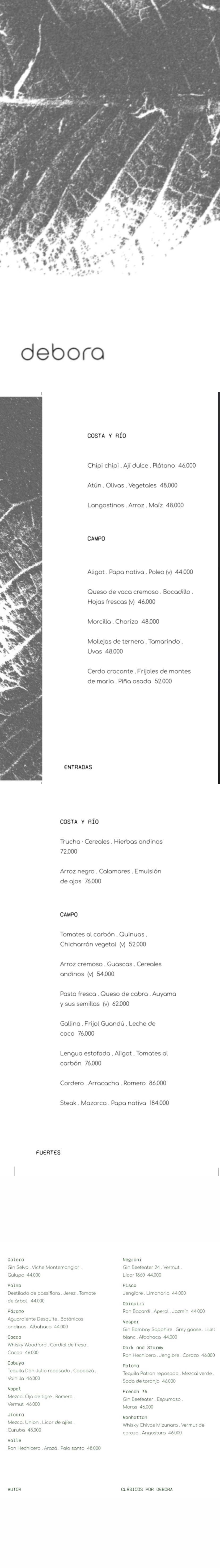 Carta Restaurante debora