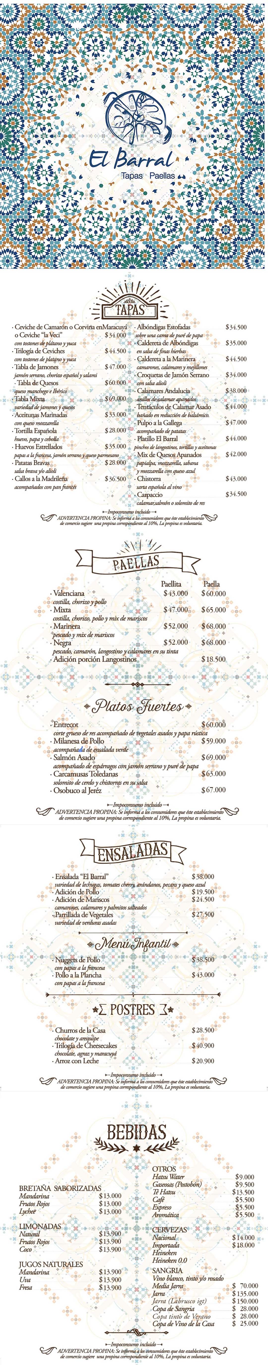 Carta Restaurante El Barral. Tapas - Paellas