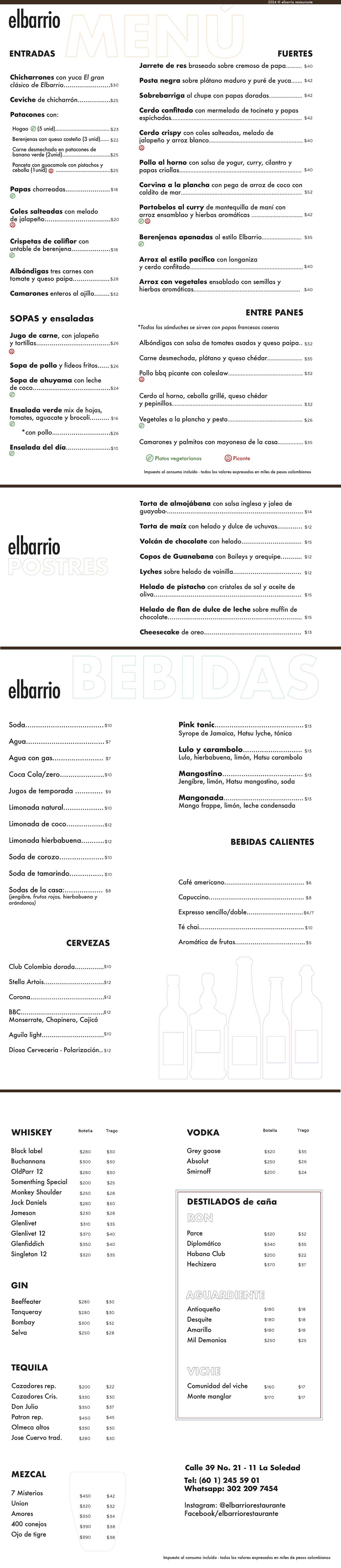 Carta Restaurante Elbarrio