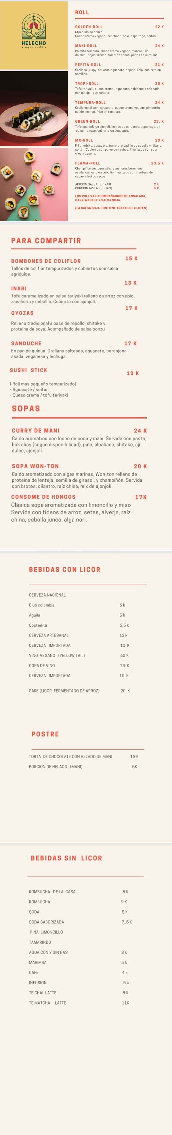 Carta Restaurante Helecho