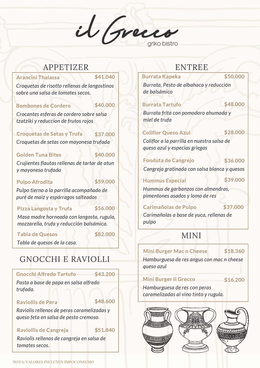 Carta Restaurante Il Grecco