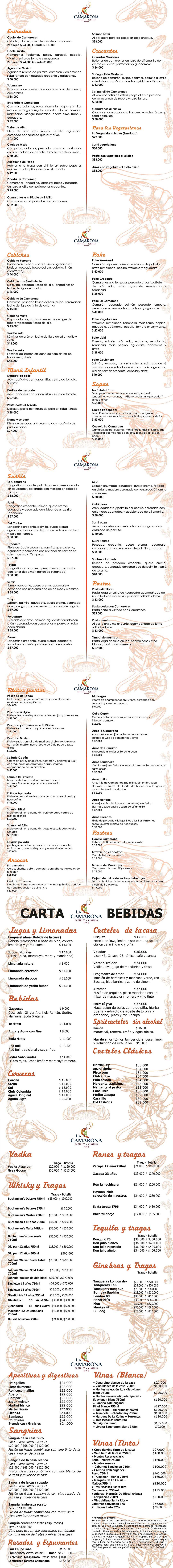 Carta Restaurante La Camarona