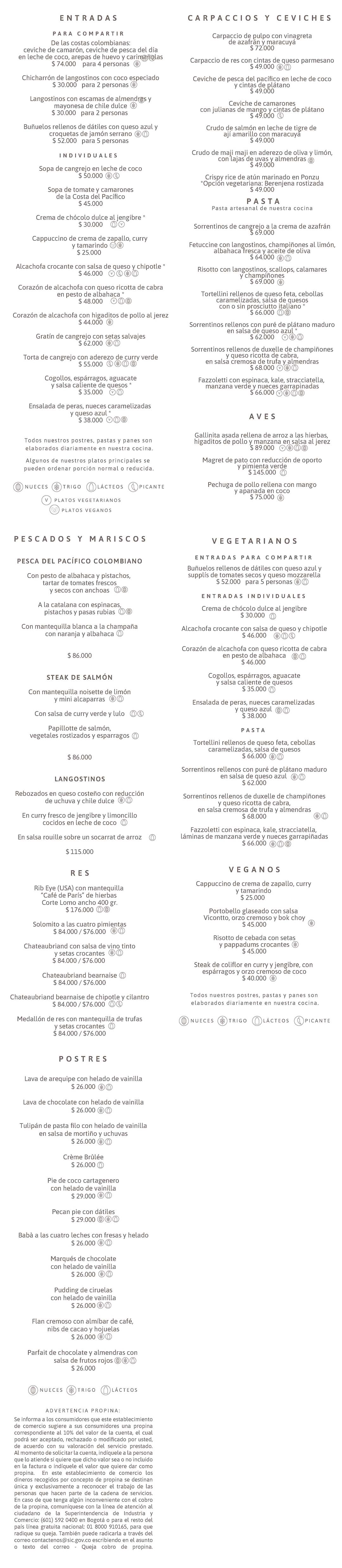 Carta Restaurante La Provincia