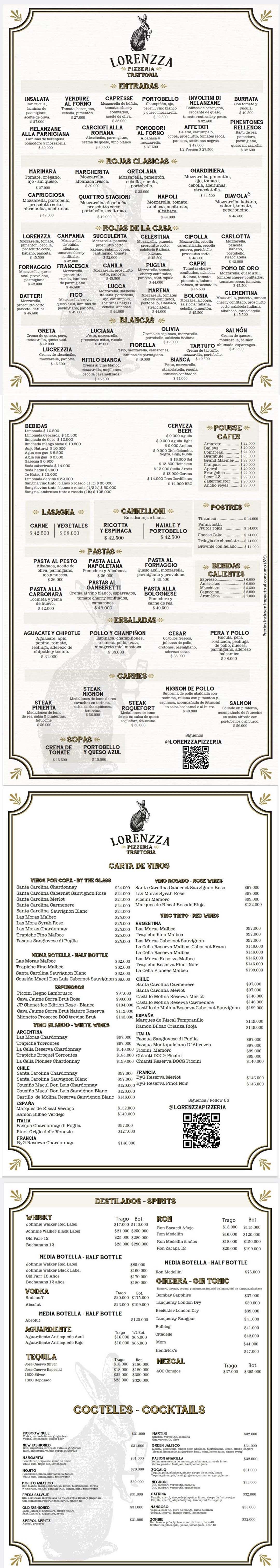 Carta Restaurante LORENZZA