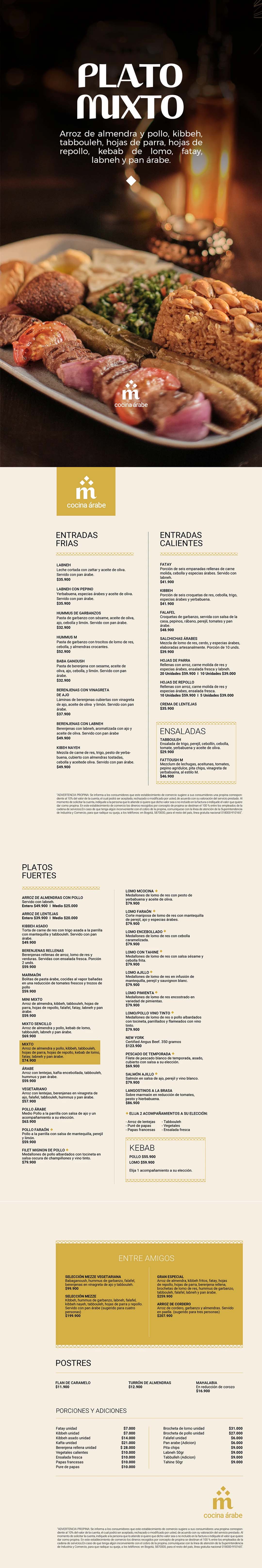 Carta Restaurante M Cocina Árabe