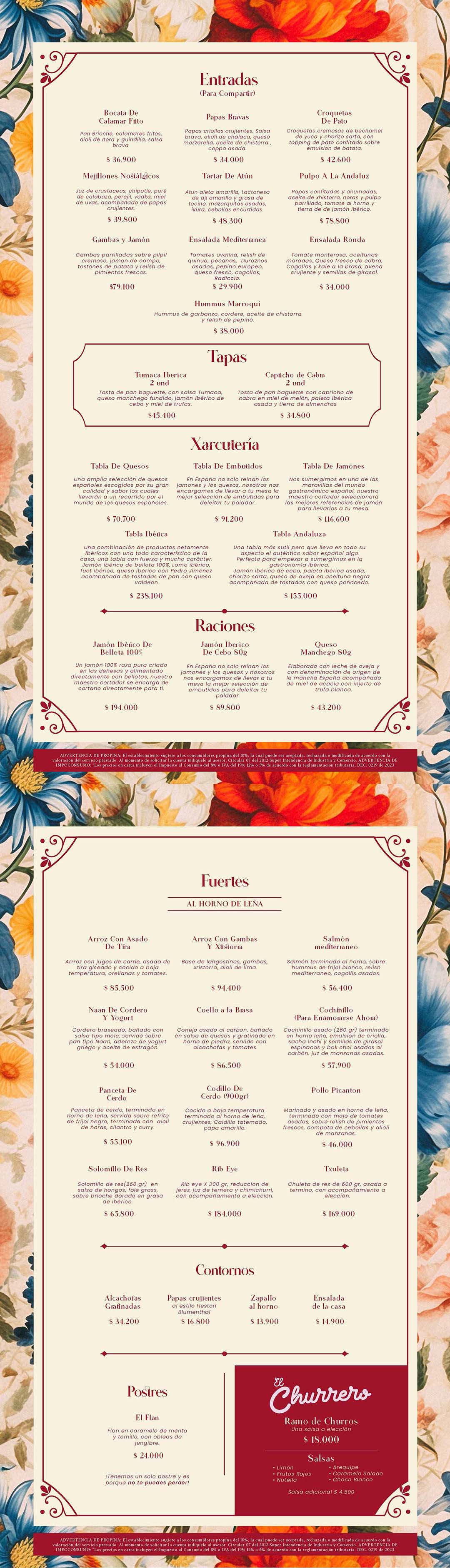 Carta Restaurante Maldita Primavera
