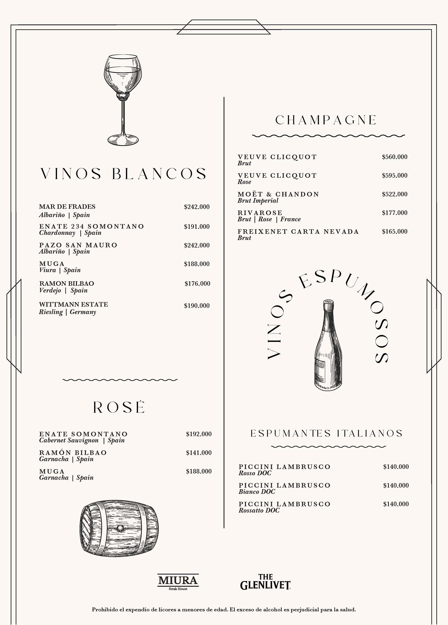 Carta Restaurante Miura Steak House