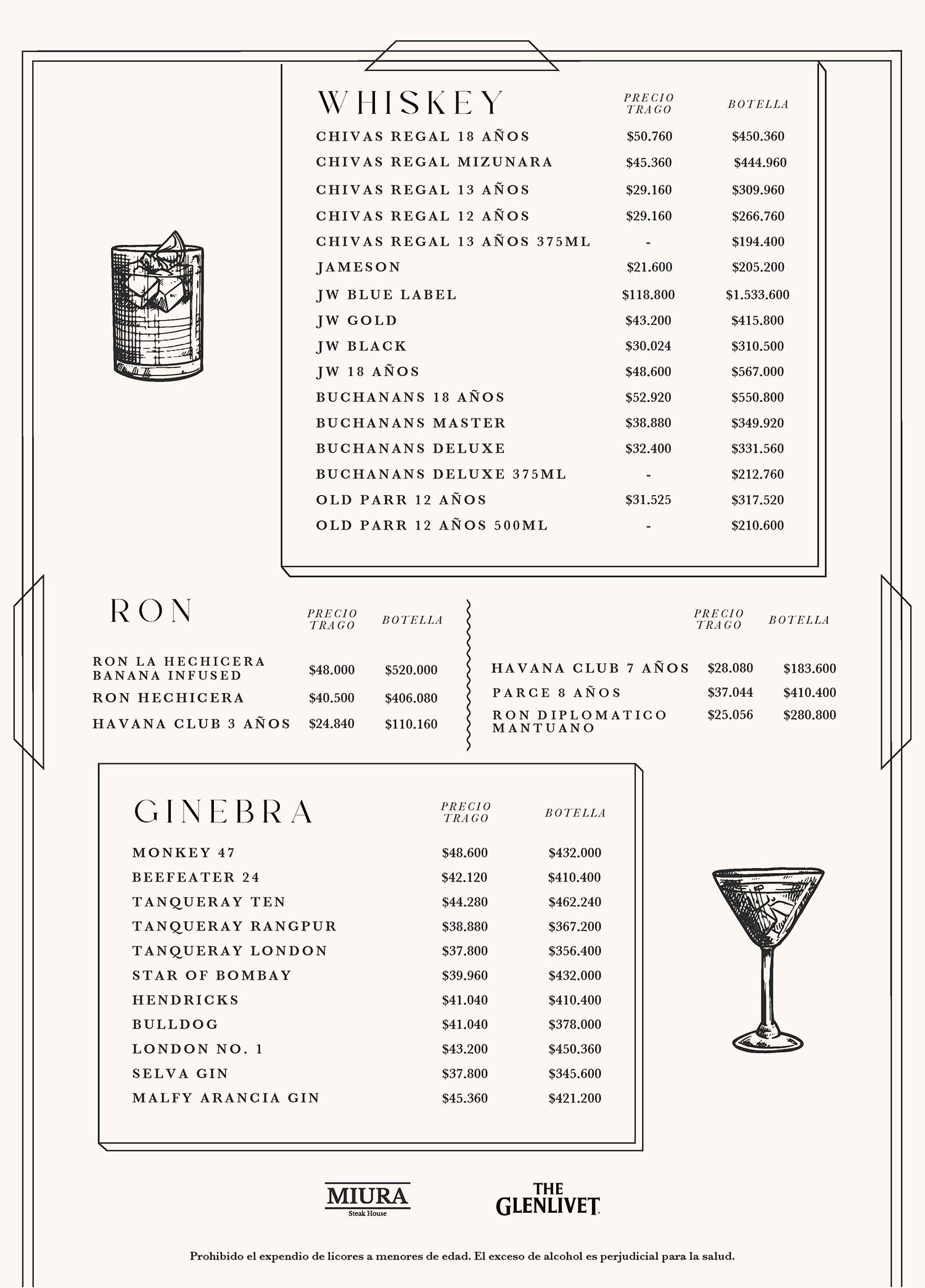 Carta Restaurante Miura Steak House