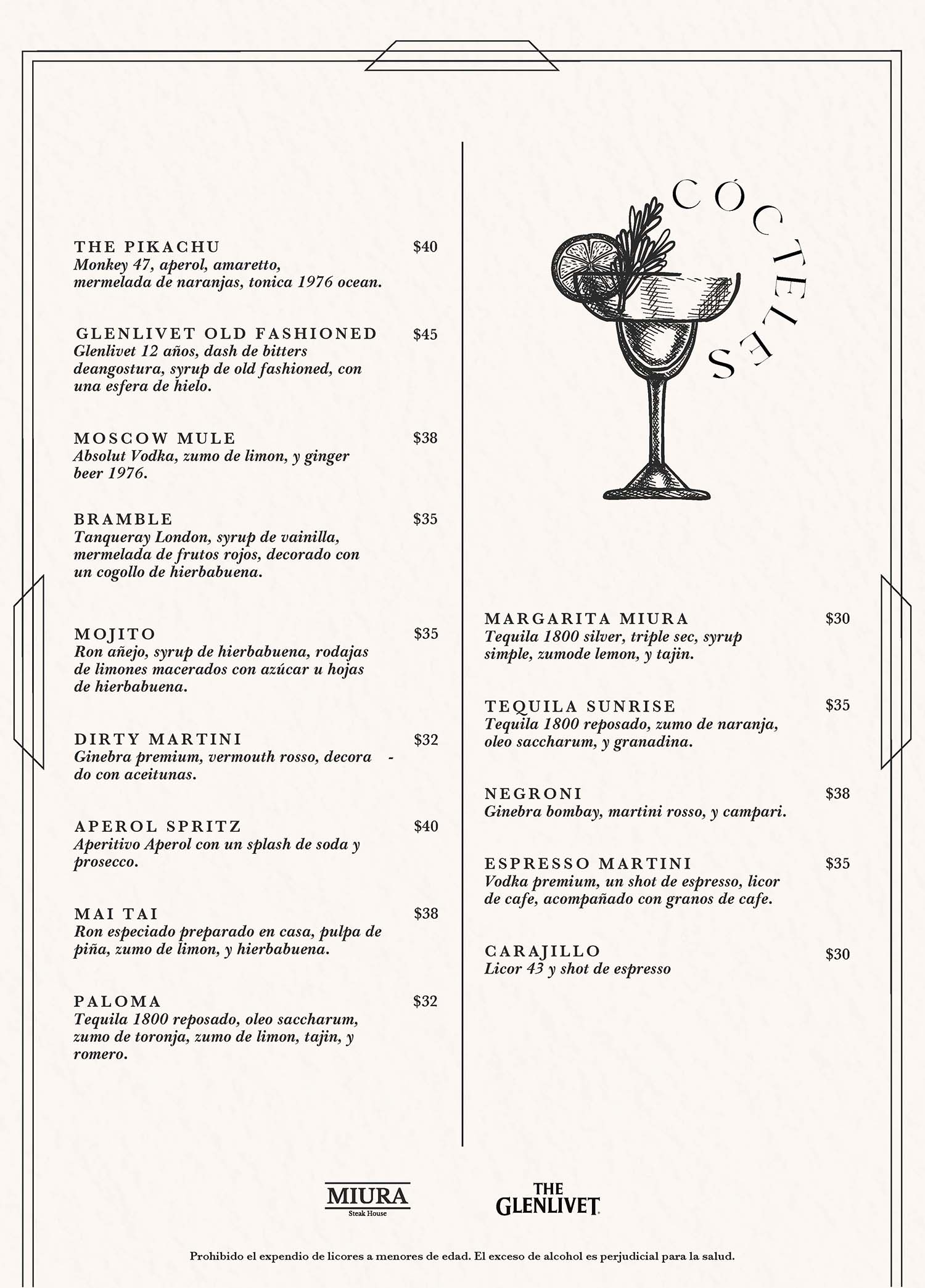 Carta Restaurante Miura Steak House