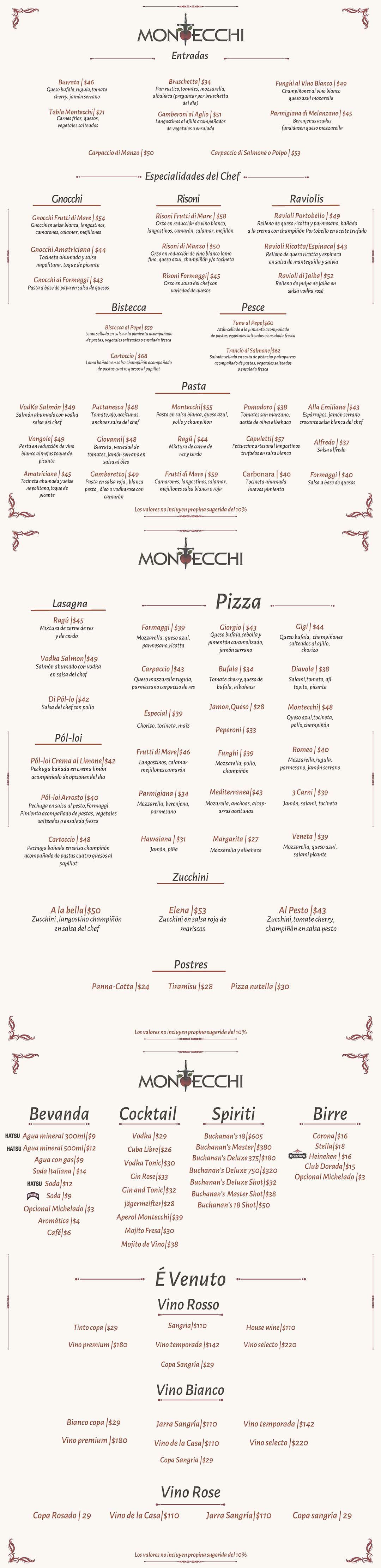 Carta Restaurante Montecchi