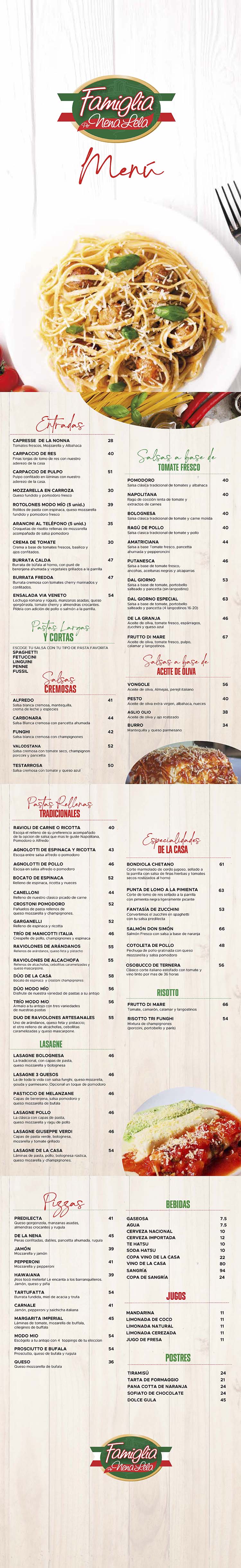 Carta Restaurante Nena Lela