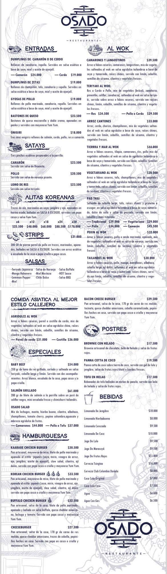 Carta Restaurante Osado
