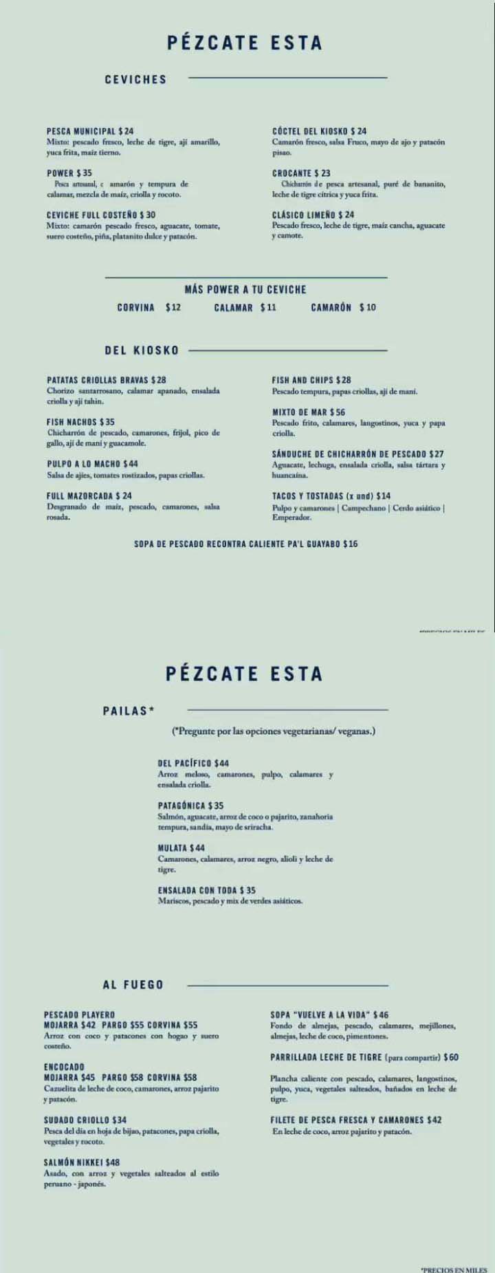 Carta Restaurante Pescaderia La 65
