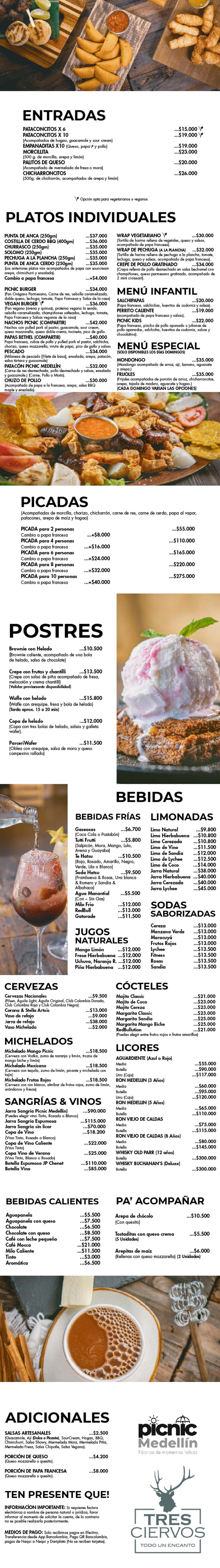 Carta Restaurante picnic Medellín
