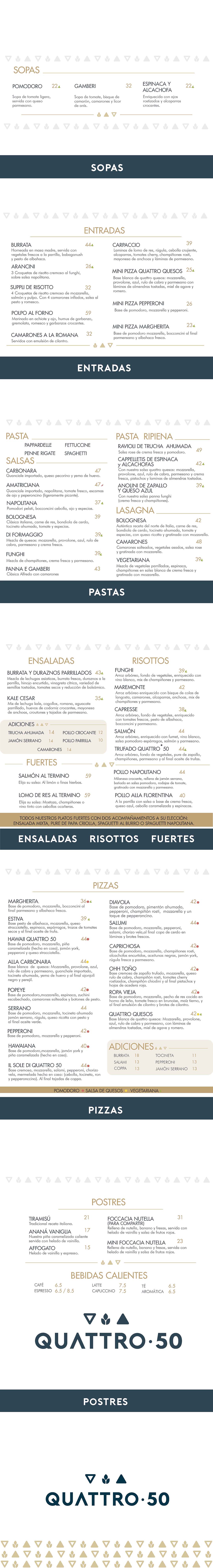 Carta Restaurante Quattro 50