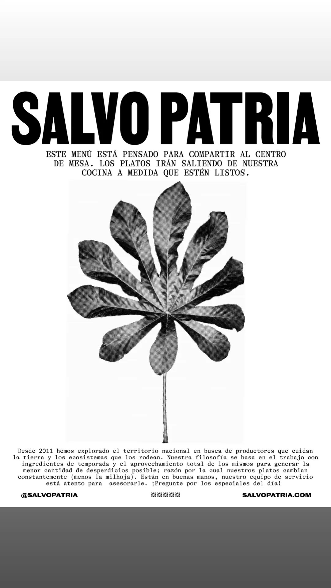 Carta Restaurante Salvo Patria