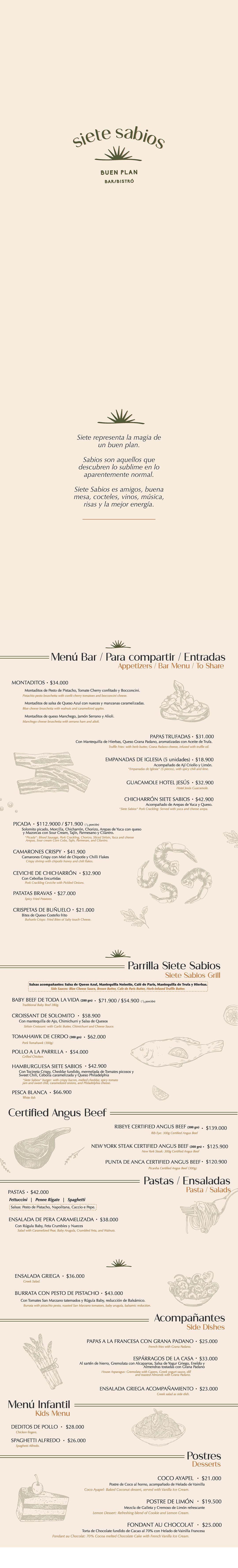 Carta Restaurante Siete Sabios