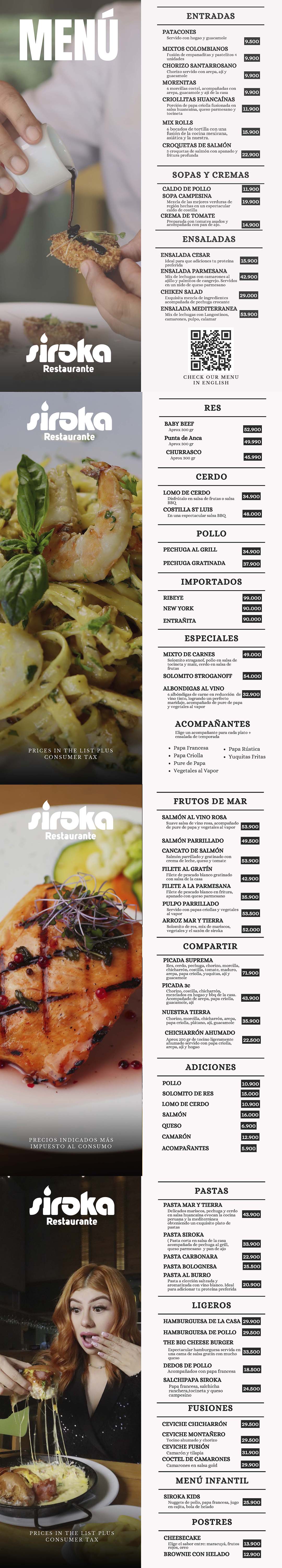 Carta Restaurante Siroka