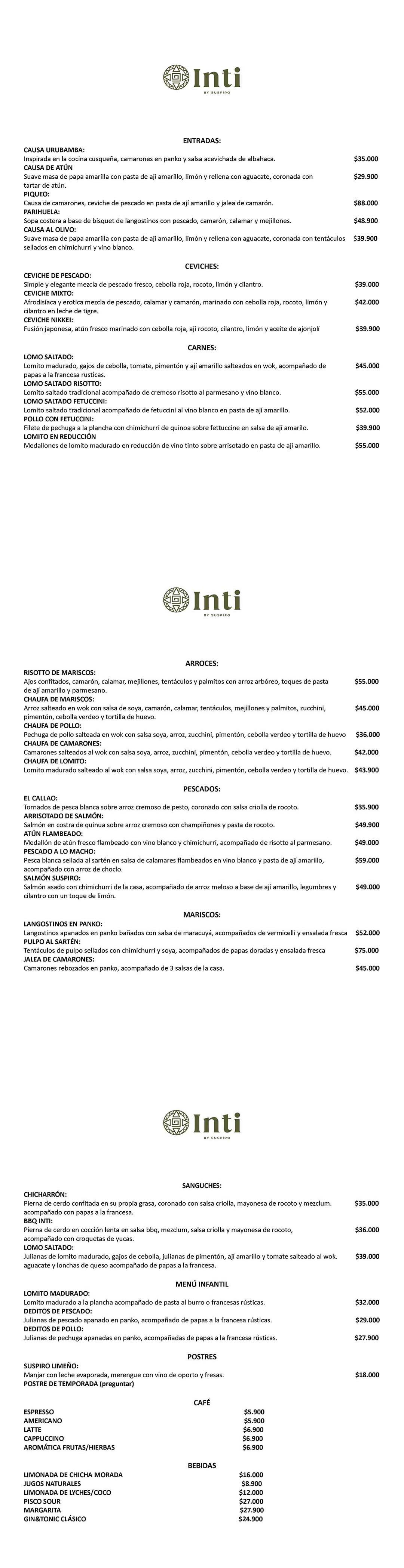 Carta Restaurante Suspiro Cocina Peruana