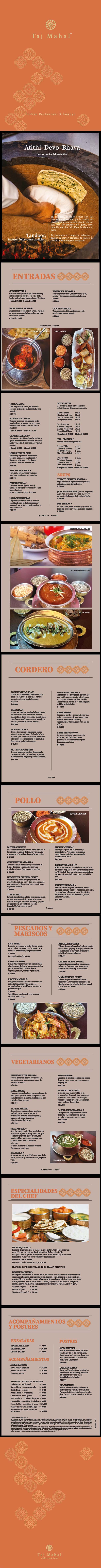 Carta Restaurante Taj Mahal
