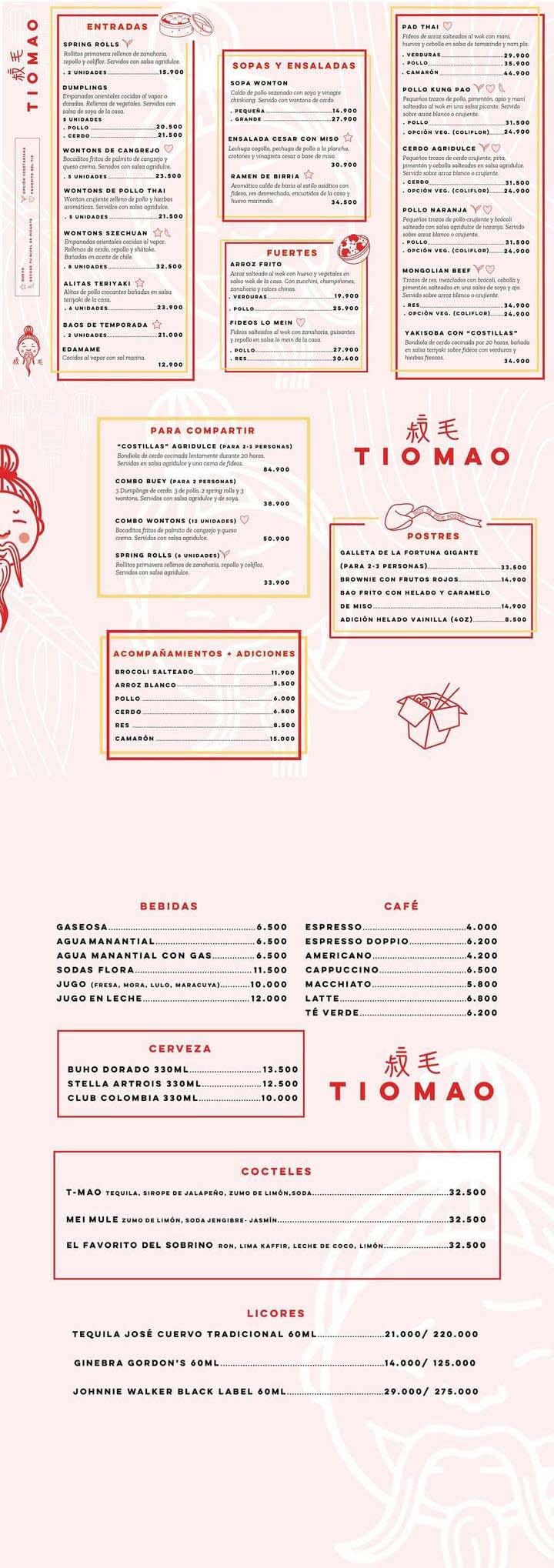 Carta Restaurante TIO MAO