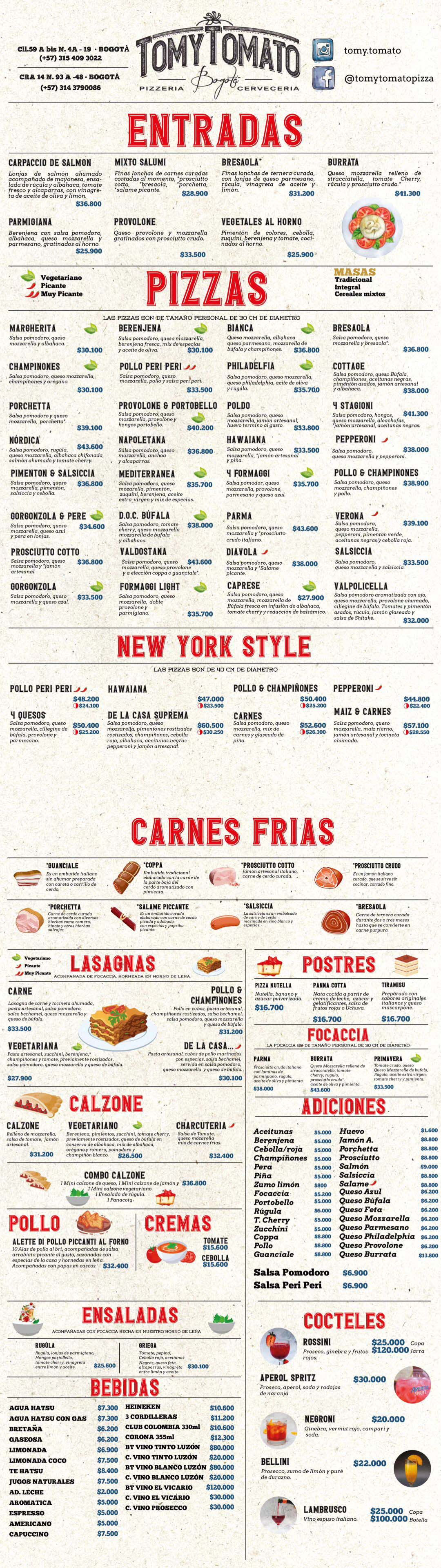 Carta Restaurante Tomy Tomato