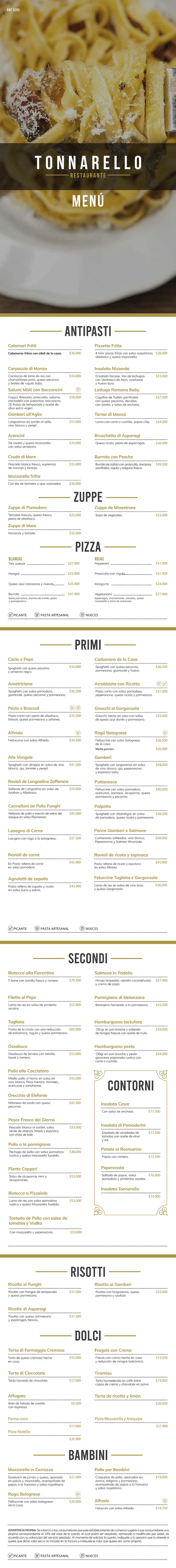 Carta Restaurante Tonnarello