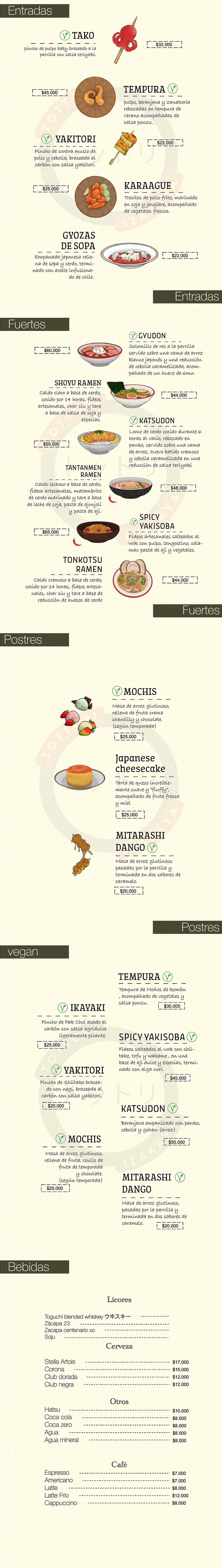 Carta Restaurante Tottori Izakaya