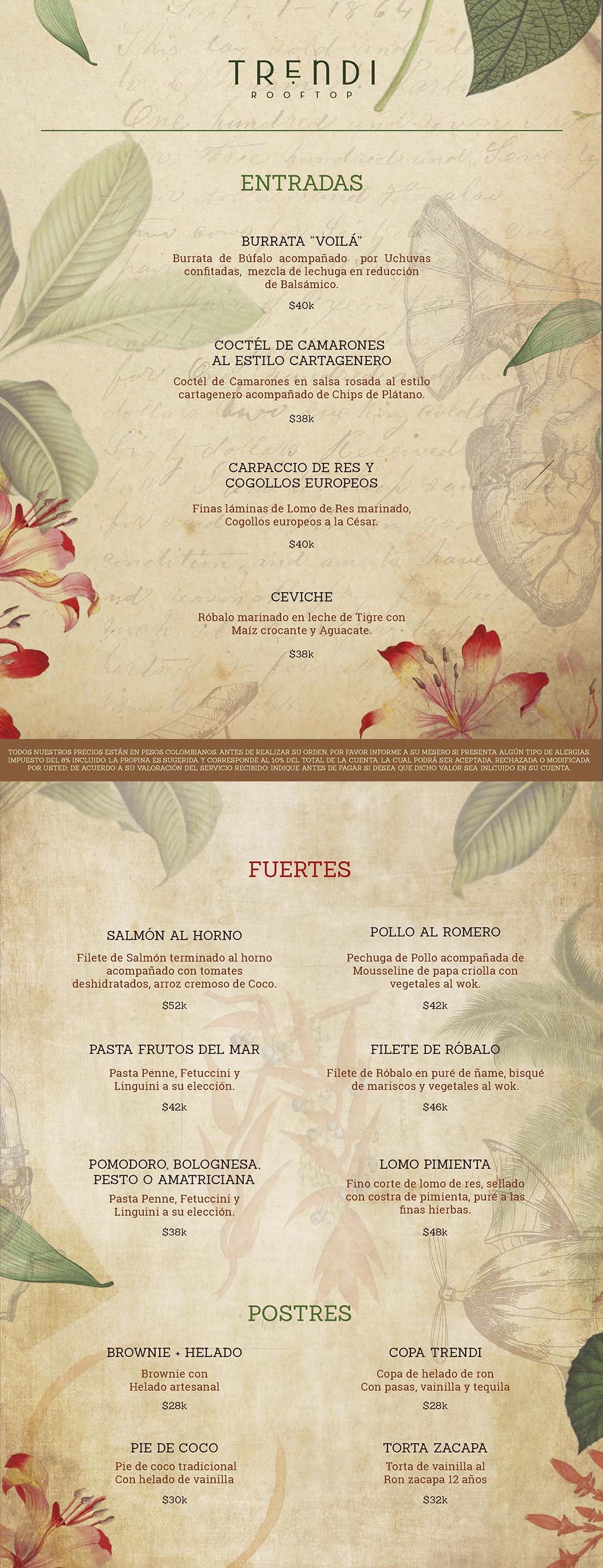 Carta Restaurante Trendi