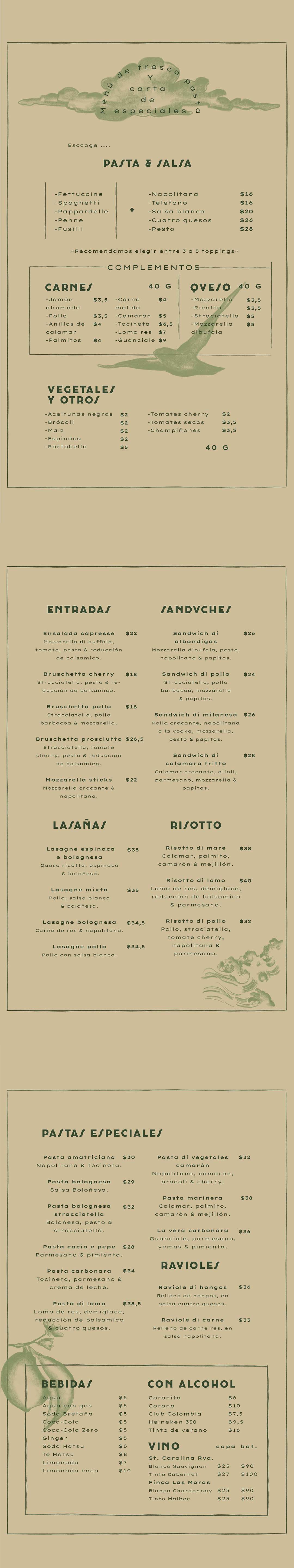 Carta Restaurante Vela Pasta
