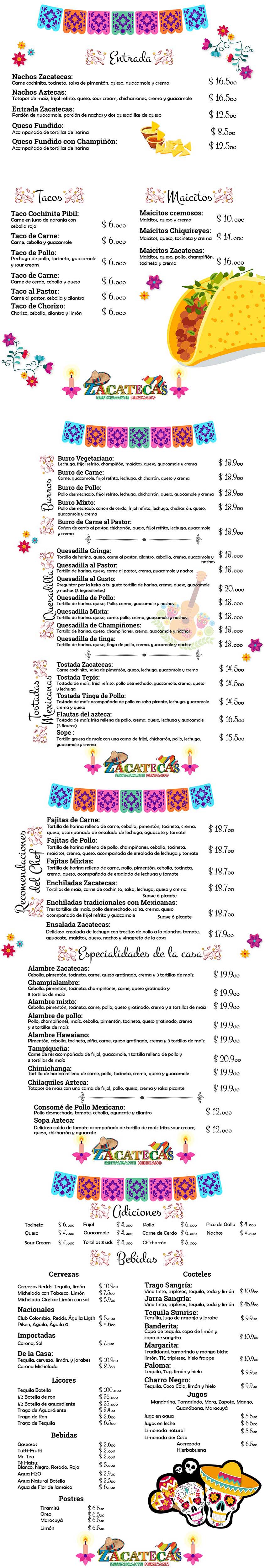 Carta Restaurante Zacatecas