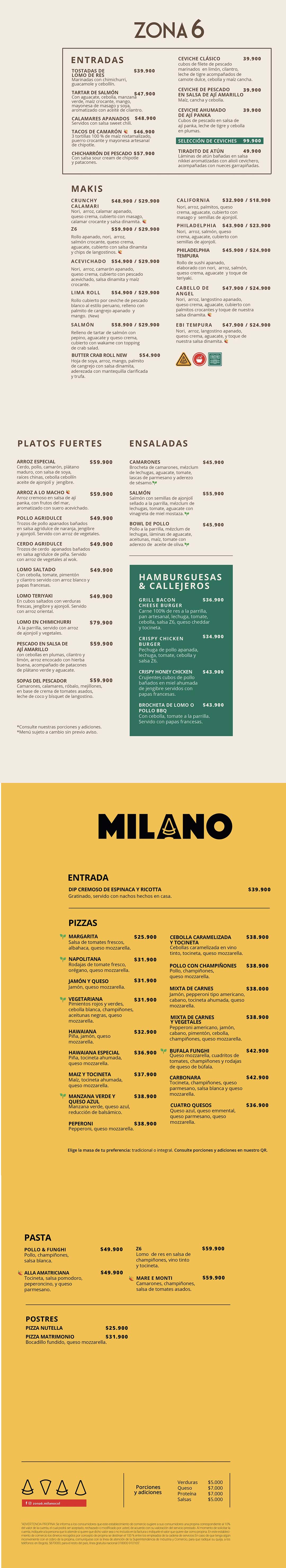 Carta Restaurante ZONA 6 - MILANO